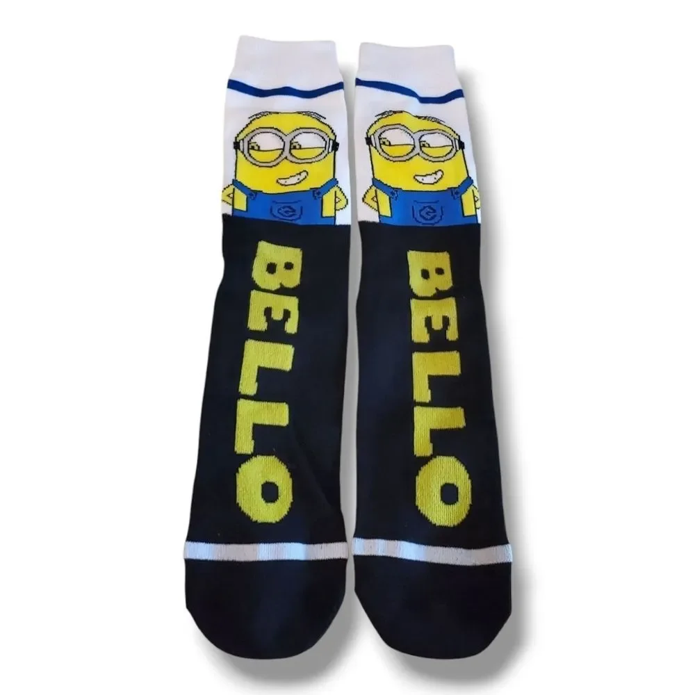 MINION Blue, Black and Yellow BELLO Cartoon Character Crew Socks 6-12 / 10-13